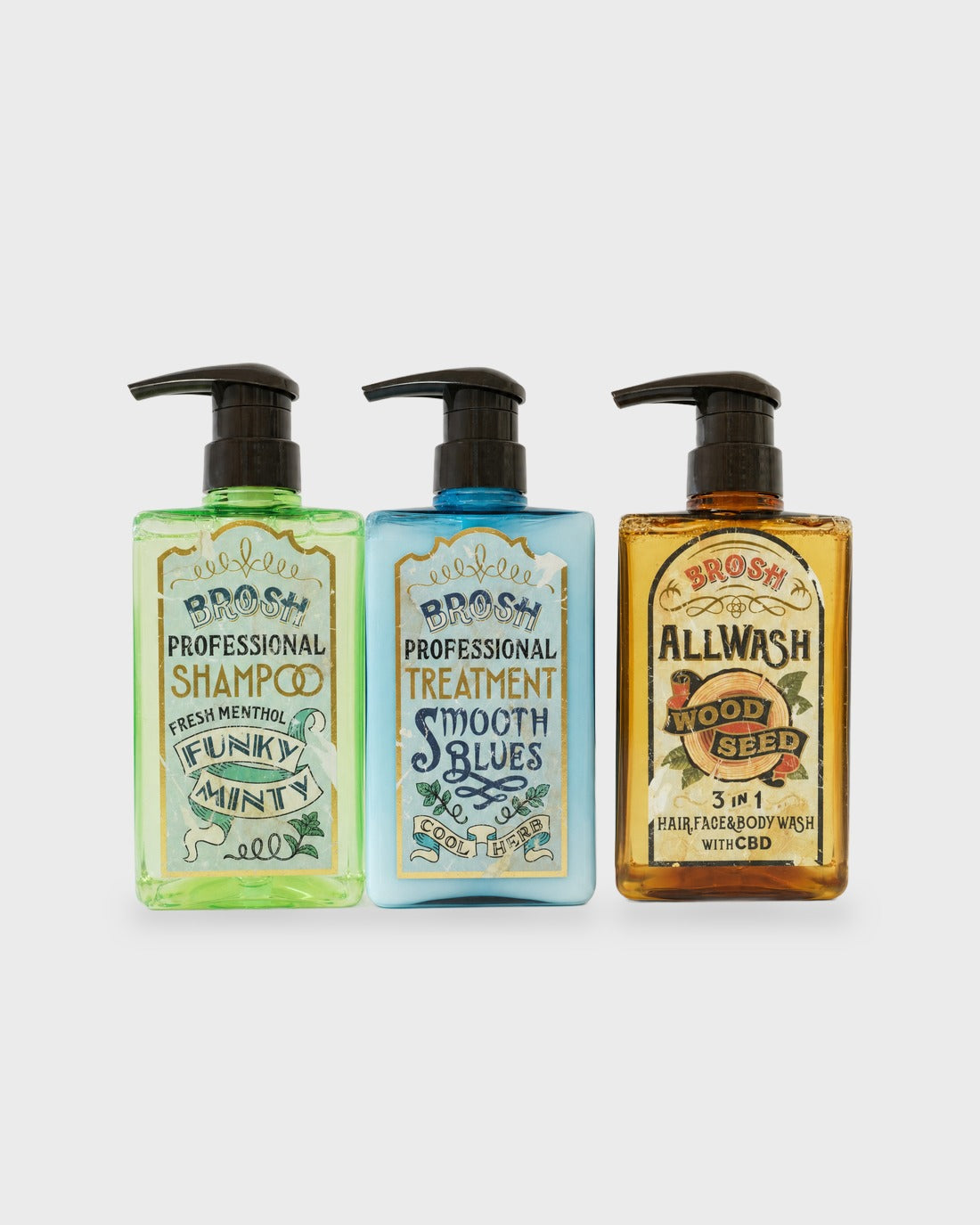 BROSH Hair Care Trio 400ml: Shampoo, Treatment and All Wash