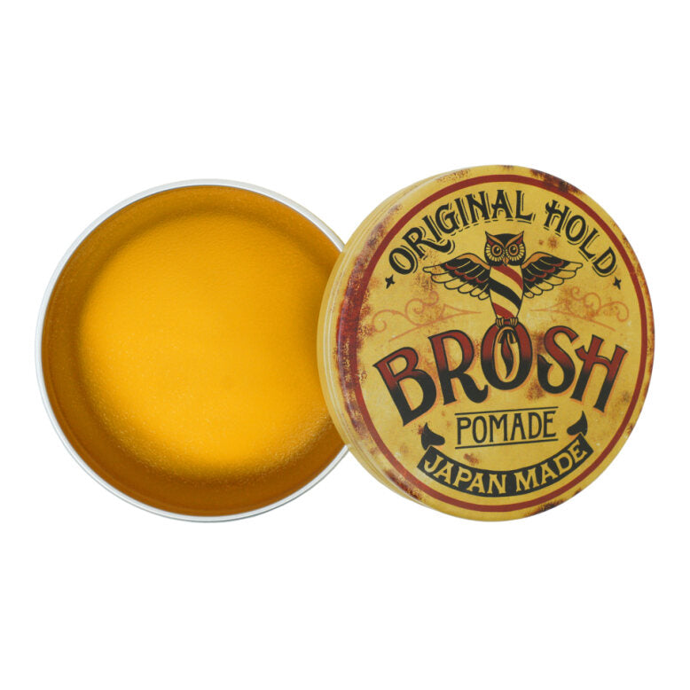 BROSH Original Hold Pomade — open tin, water-based formula, Made in Japan