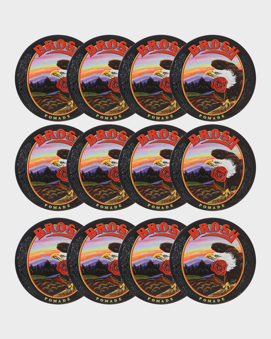 BROSH × TGP Design Pomade 115g 12 Pack (11 + 1 Free) — twelve limited edition tins | wholesale barber supplies Australia
