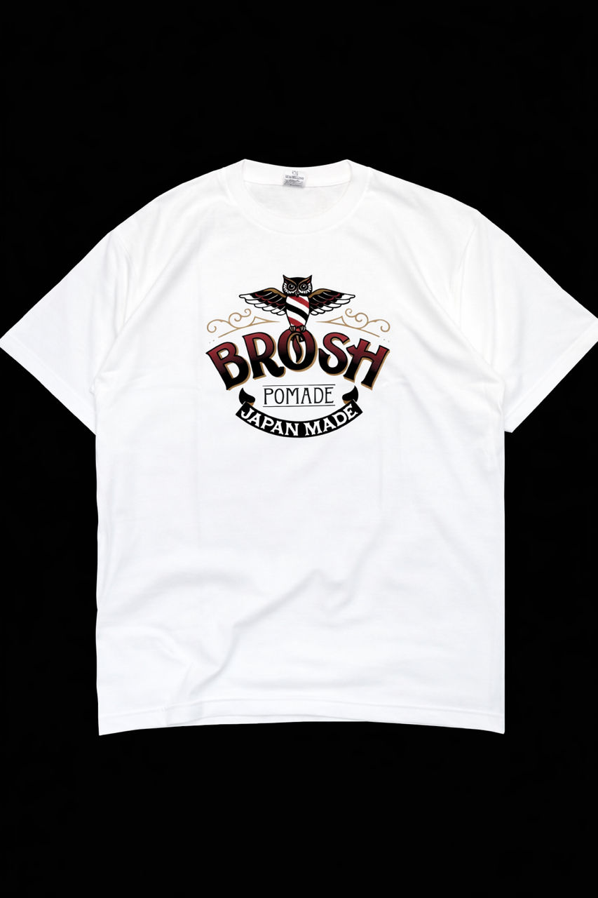 BROSH Original Logo S/S Tee White - Medium — side view — barber brand clothing | premium Japanese hair products