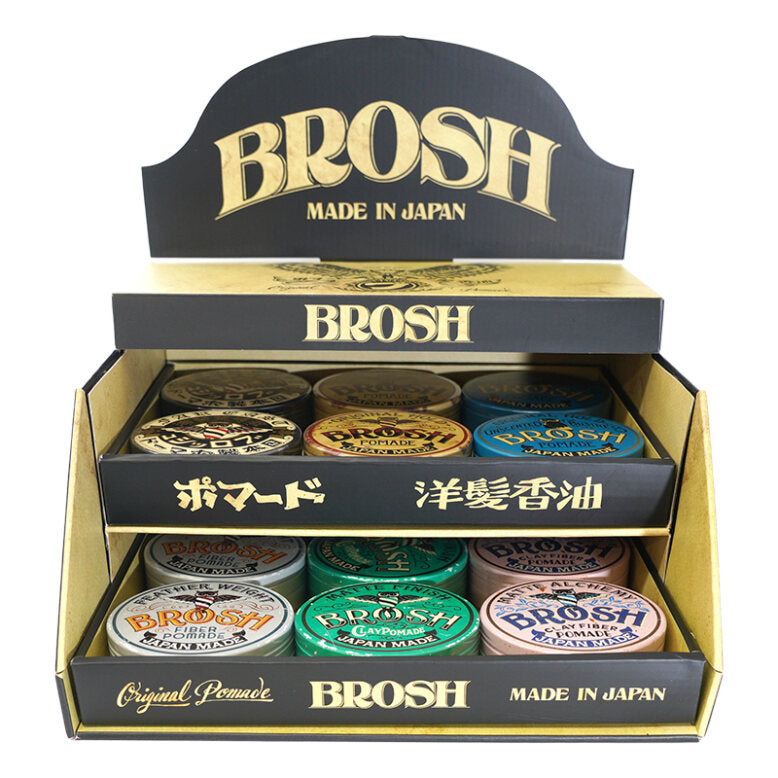 BROSH Paper Display — barbershop point of sale display | premium Japanese hair products